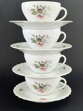 Georges Boyer Limoges France Floral Teacup & Saucer Set of 4 (8 Pc)